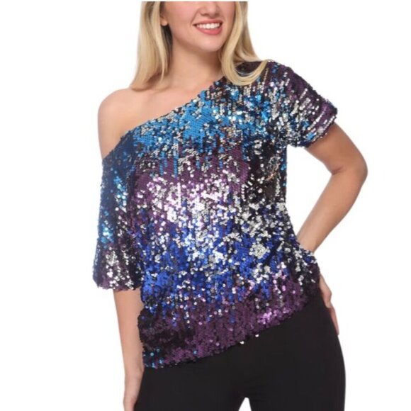 Anna Kaci Tops - Anna Kaci Womens Sequin Glitter Party Holiday Blouse Top Size XXL 2X